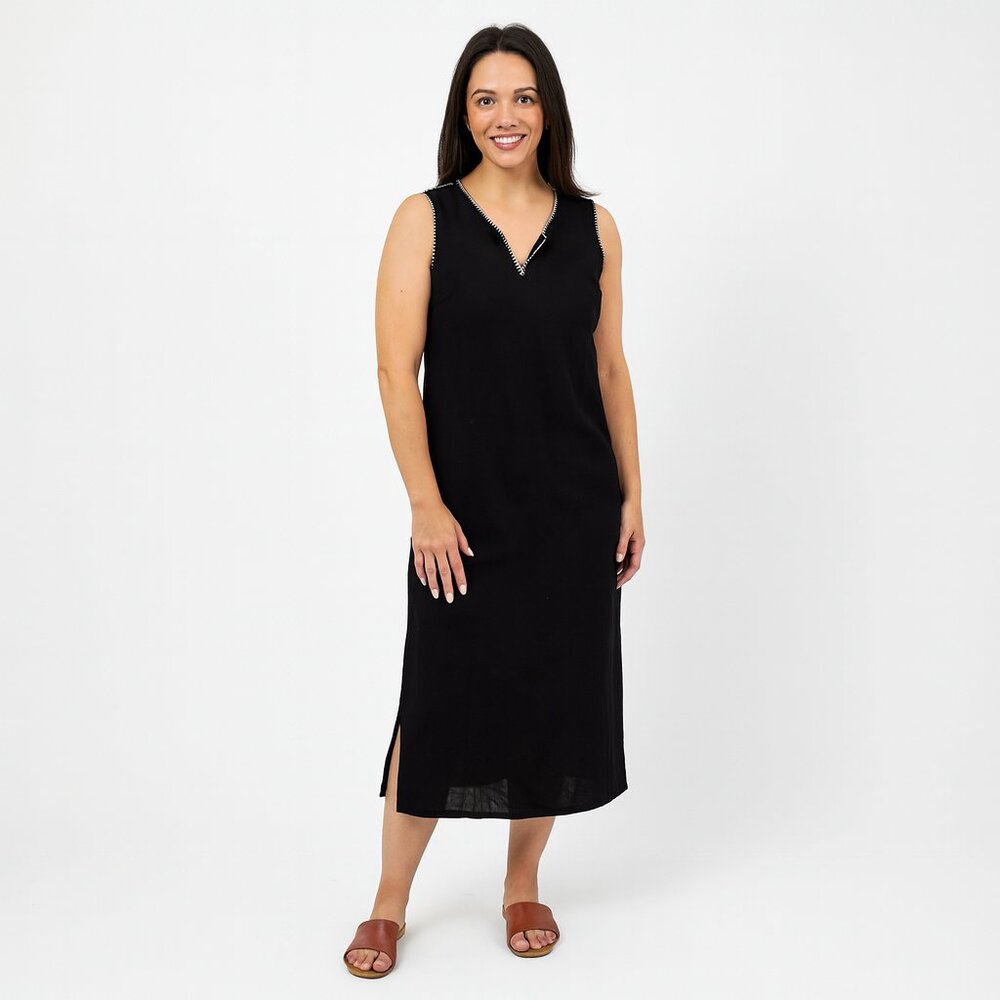 Ann Taylor Loft Black Linen Blend Dress Size 8 Sleeveless Classic Workwear Chic